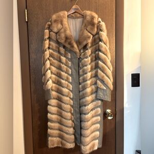 🔥Vintage Mink/Leather Chevron Coat Size Small